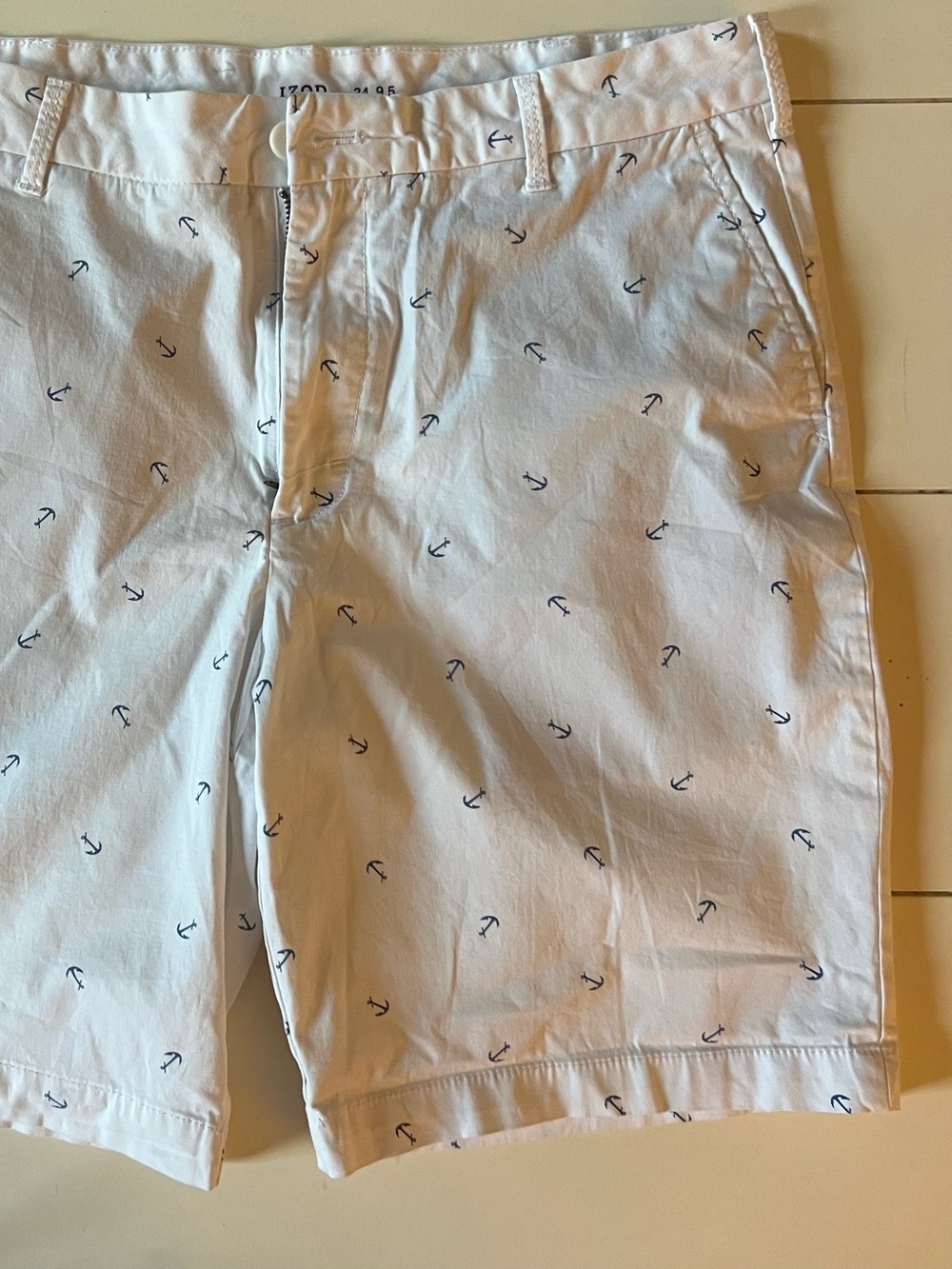 Izod White Shorts with Navy Anchor Print